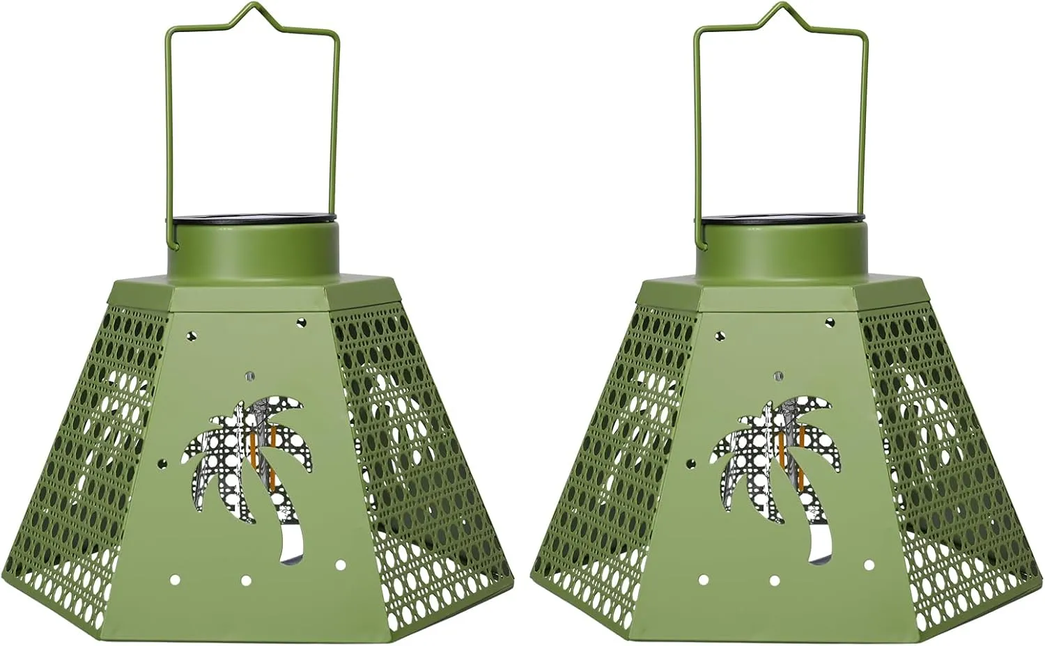 Outdoor Solar Lanterns Waterproof Hanging Solar Metal Lantern 9.5" Coconet LED Lantern Yard Art Decor for Yard, Patio, Hallway, Birthday Mothers' Day Gifts (2Pack, Green)