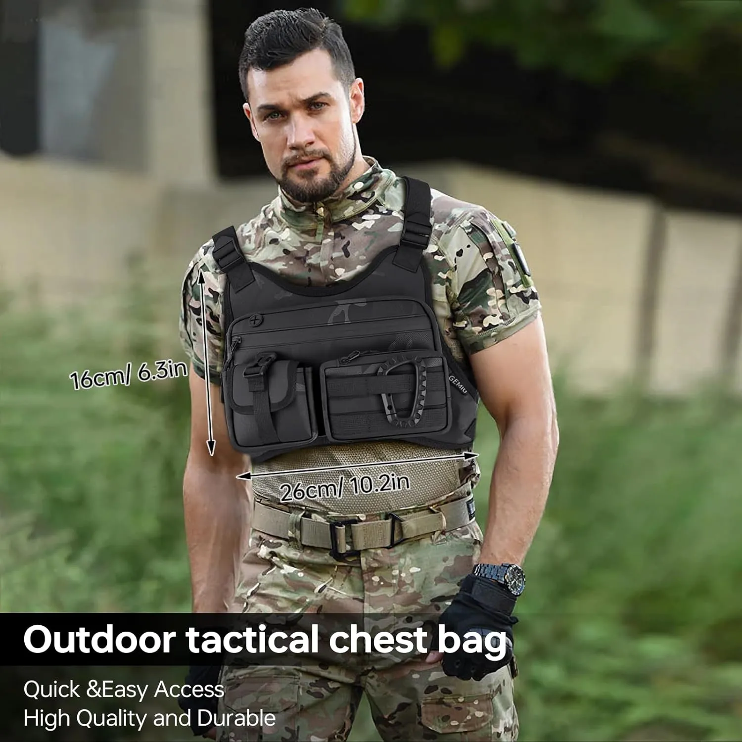 Outdoor Sports Chest Bag for Men, Tactical Inspired Sports Utility Chest Pack Large Capacity Lightweight Front Running Vest for Men With Built-In Phone Holder EDC Bag for Hiking,Cycling