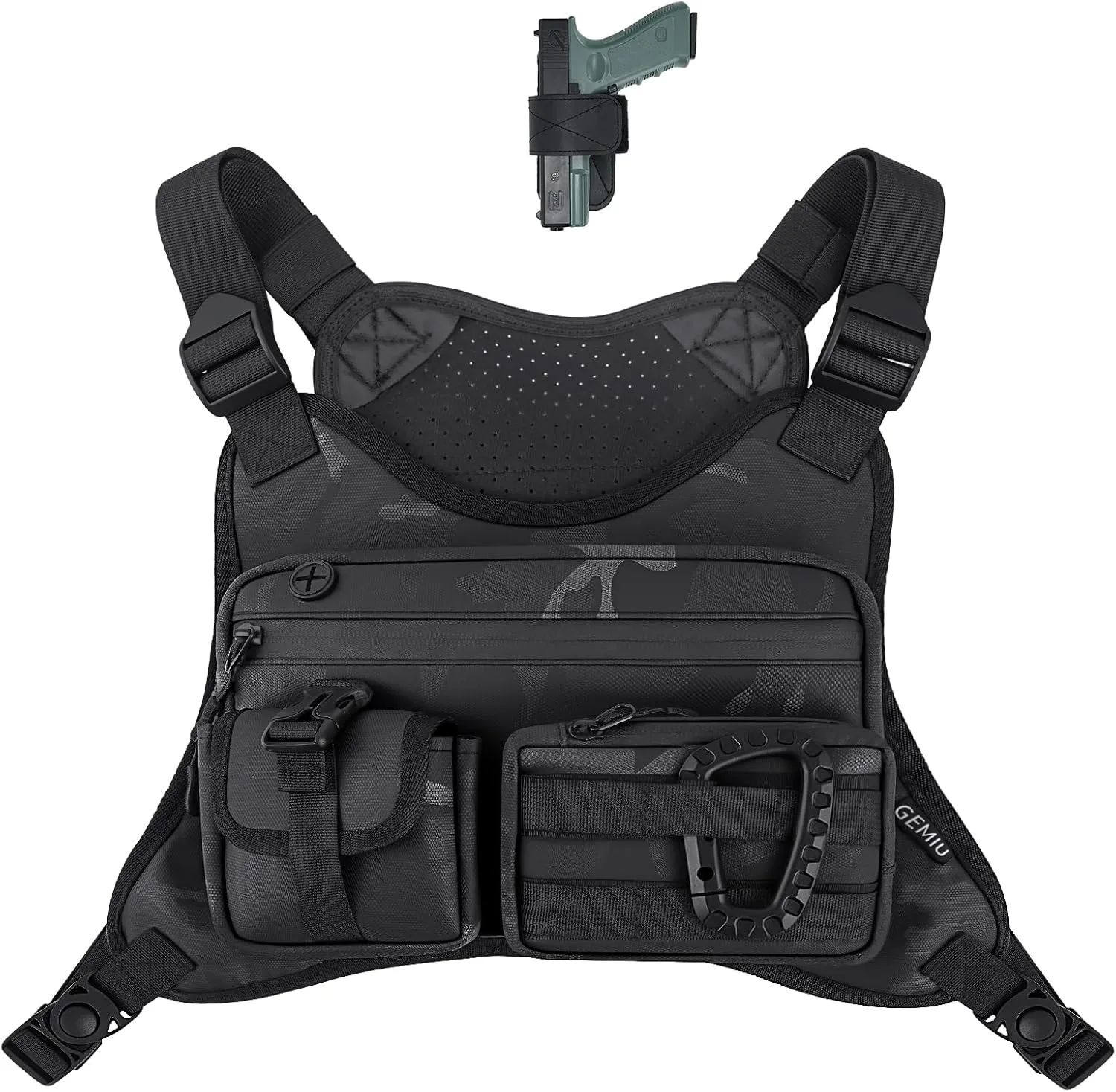 Outdoor Sports Chest Bag for Men, Tactical Inspired Sports Utility Chest Pack Large Capacity Lightweight Front Running Vest for Men With Built-In Phone Holder EDC Bag for Hiking,Cycling