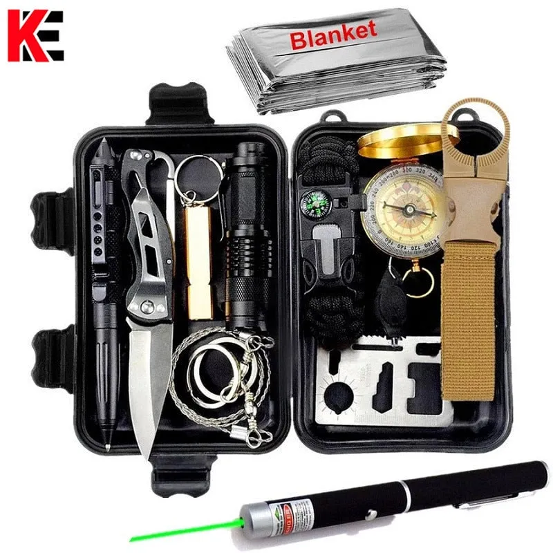 outdoor survive knife mini Survival set Tailored selection emergency Wristband military blanket tools multifunct aid kit camping New-year sale travel kit whistle