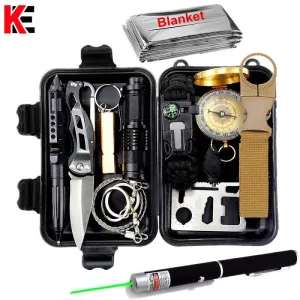 outdoor survive knife mini Survival set Tailored selection emergency Wristband military blanket tools multifunct aid kit camping New-year sale travel kit whistle