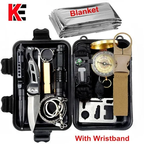 outdoor survive knife mini Survival set Tailored selection emergency Wristband military blanket tools multifunct aid kit camping New-year sale travel kit whistle