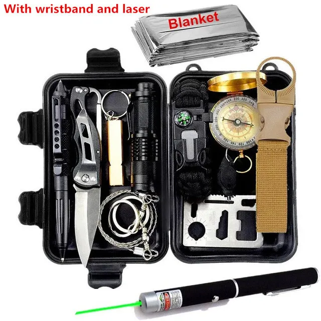 outdoor survive knife mini Survival set Tailored selection emergency Wristband military blanket tools multifunct aid kit camping New-year sale travel kit whistle