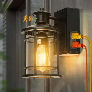 Outdoor Wall Light Fixtures, Dusk to Dawn Motion Sensor Outdoor Porch Light with GFCI Outlet & 3 Modes, Exterior Waterproof Lantern Sconce Lighting Lamp Anti-Rust Outside Lights for House Garage Patio