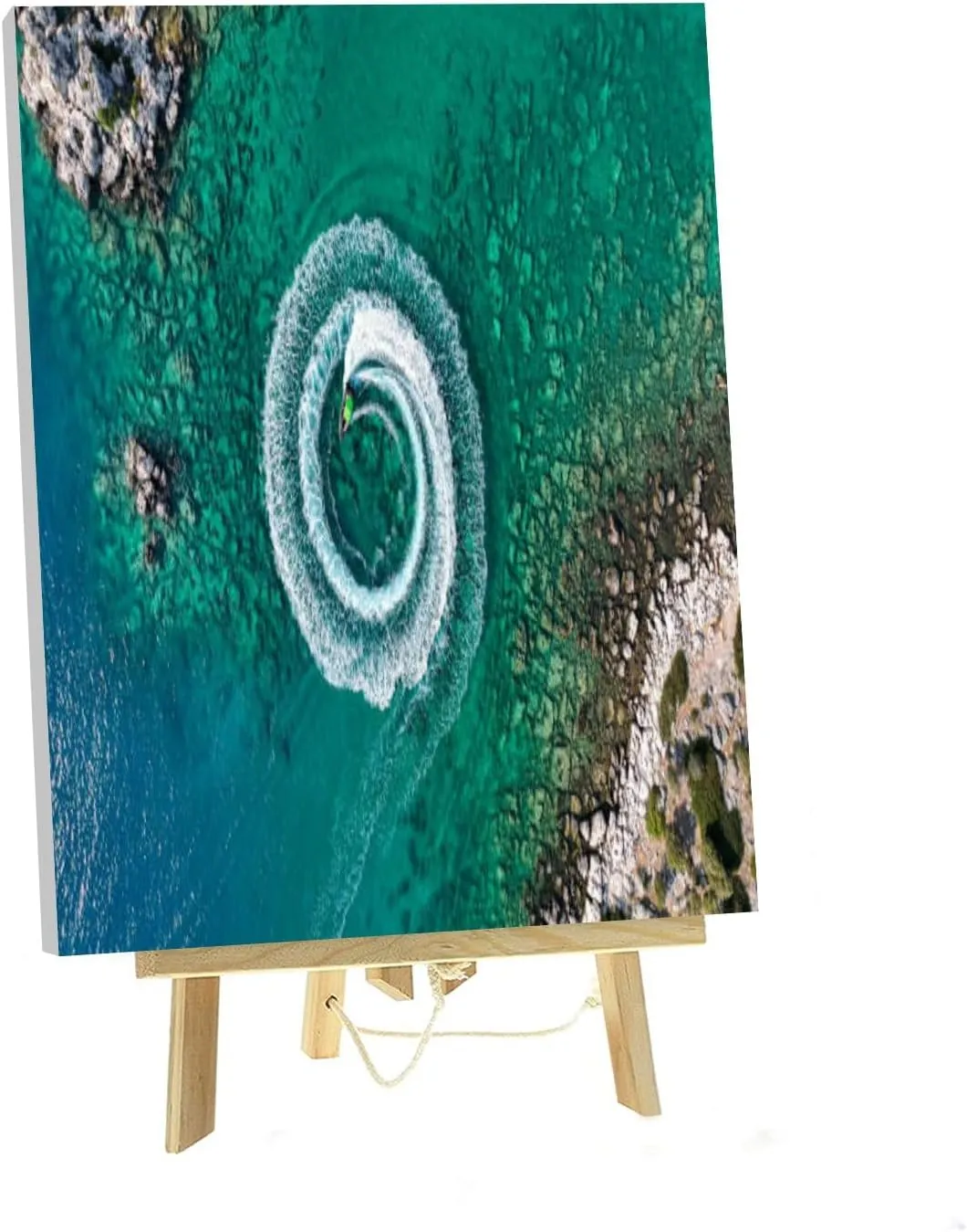 Paint by Numbers Kit for Adults Beginner DIY Zoom out amazing aerial view man driving personal watercraft ocean Framed Painting by Numbers with Tabletop Easel Canvas Acrylic Oil Painting 16"x20"