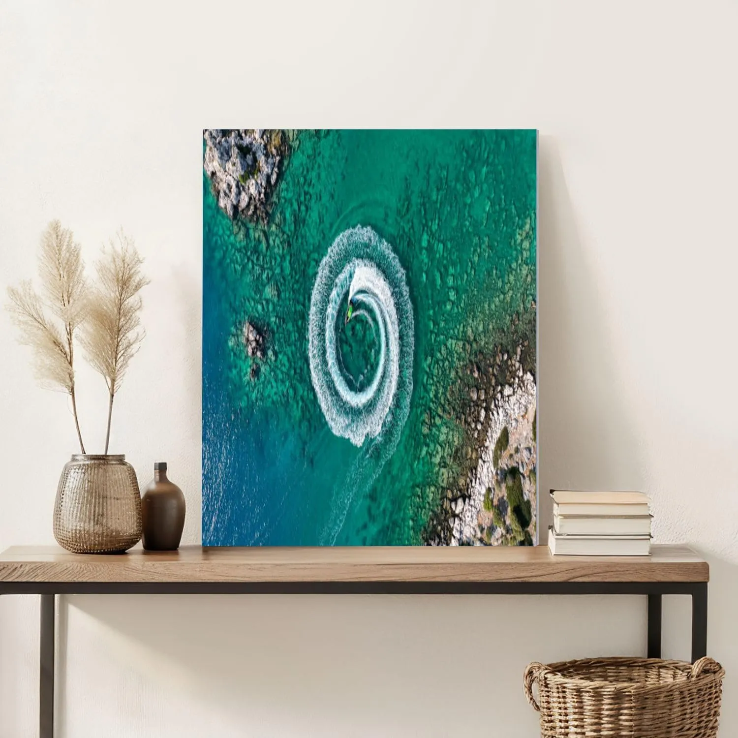 Paint by Numbers Kit for Adults Beginner DIY Zoom out amazing aerial view man driving personal watercraft ocean Framed Painting by Numbers with Tabletop Easel Canvas Acrylic Oil Painting 16"x20"