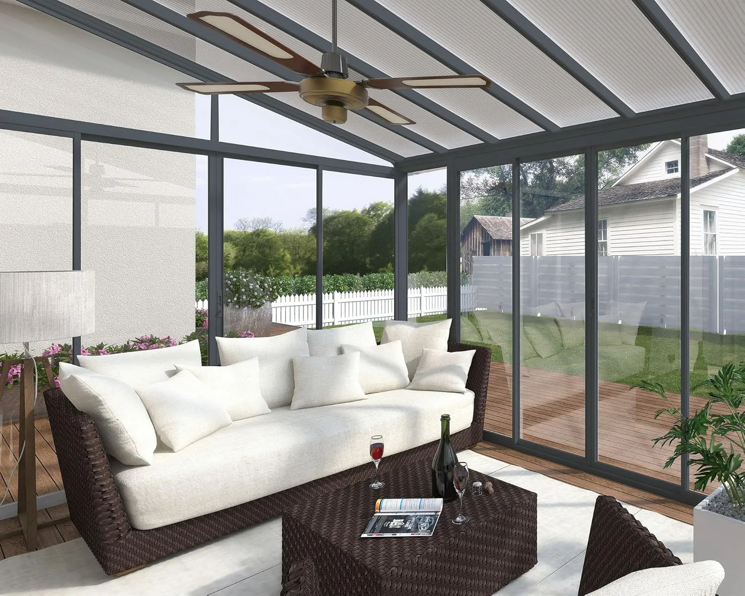 Palram - Canopia Sanremo 10x18 Enclosed Patio Cover with Screen Doors, Gray DIY Sunroom Kit Lean to Gazebo with Walls to Cover Patio Furniture, Deck, & Porch, UV Protected Polycarbonate Shelter