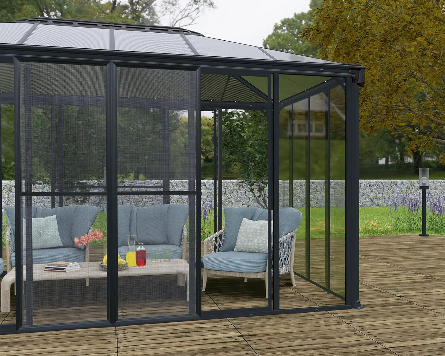 Palram - Canopia Sanremo 10x18 Enclosed Patio Cover with Screen Doors, Gray DIY Sunroom Kit Lean to Gazebo with Walls to Cover Patio Furniture, Deck, & Porch, UV Protected Polycarbonate Shelter
