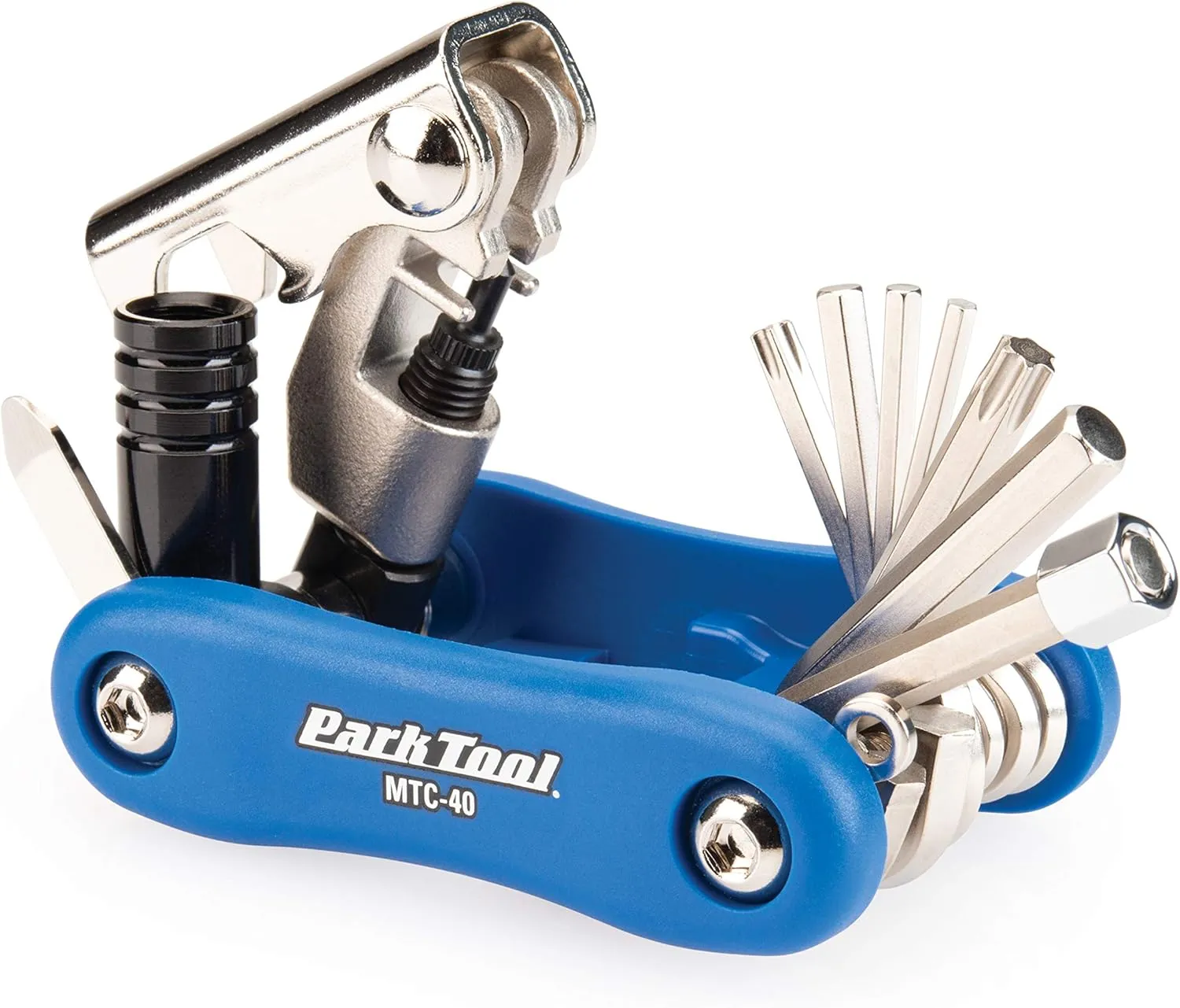 Park Tool MTC-40 Bicycle Multi-Tool with 2.5 to 8mm Hex Wrenches, T25 & T30, Screwdriver, Chain Tool & CO₂ Inflator Adapter