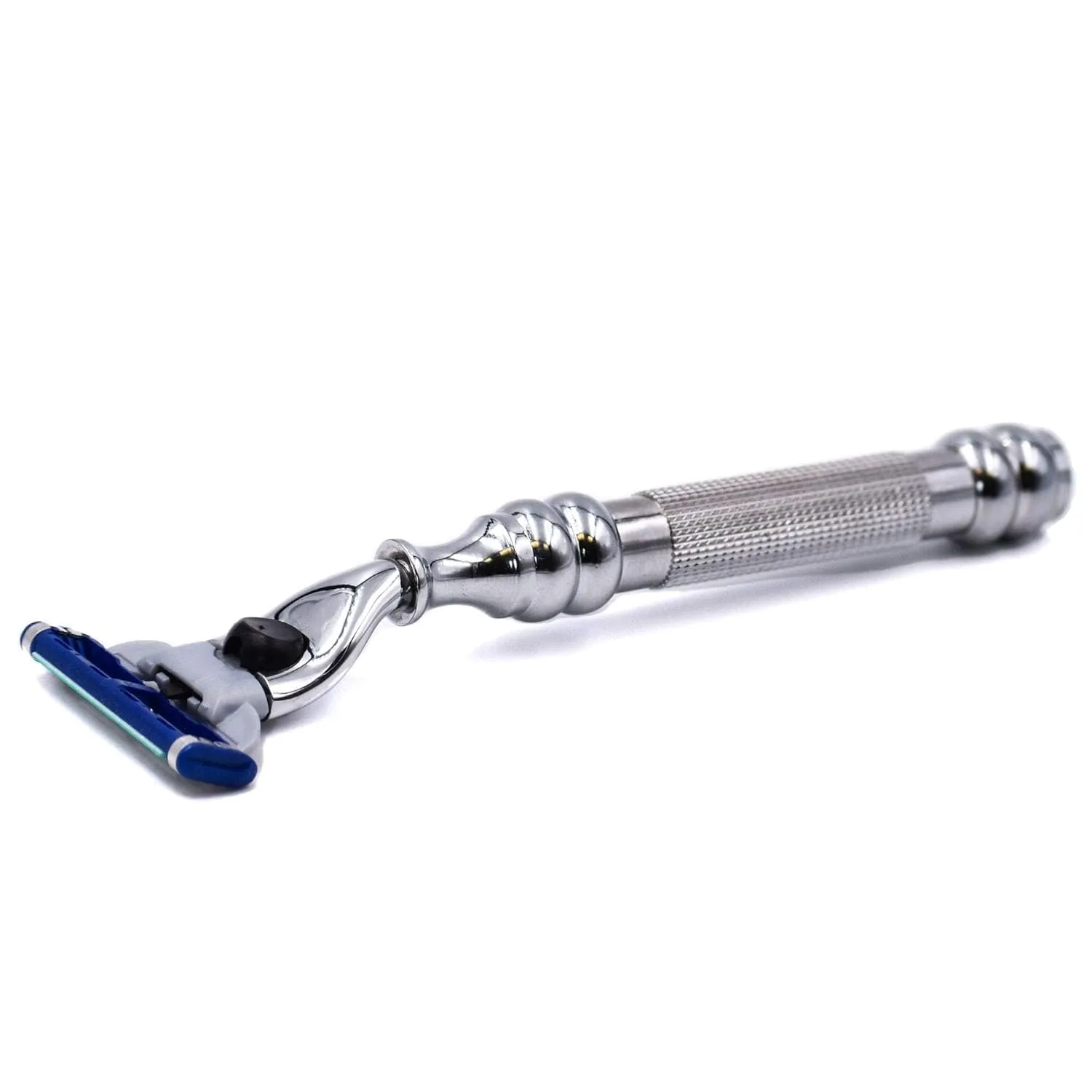 Parker 43M Heavyweight All-Metal Triple Blade Razor – Shaving Razor with Brass Frame   Deluxe Textured Chrome Handle - One Gillette Mach 3 Razor Blade Included