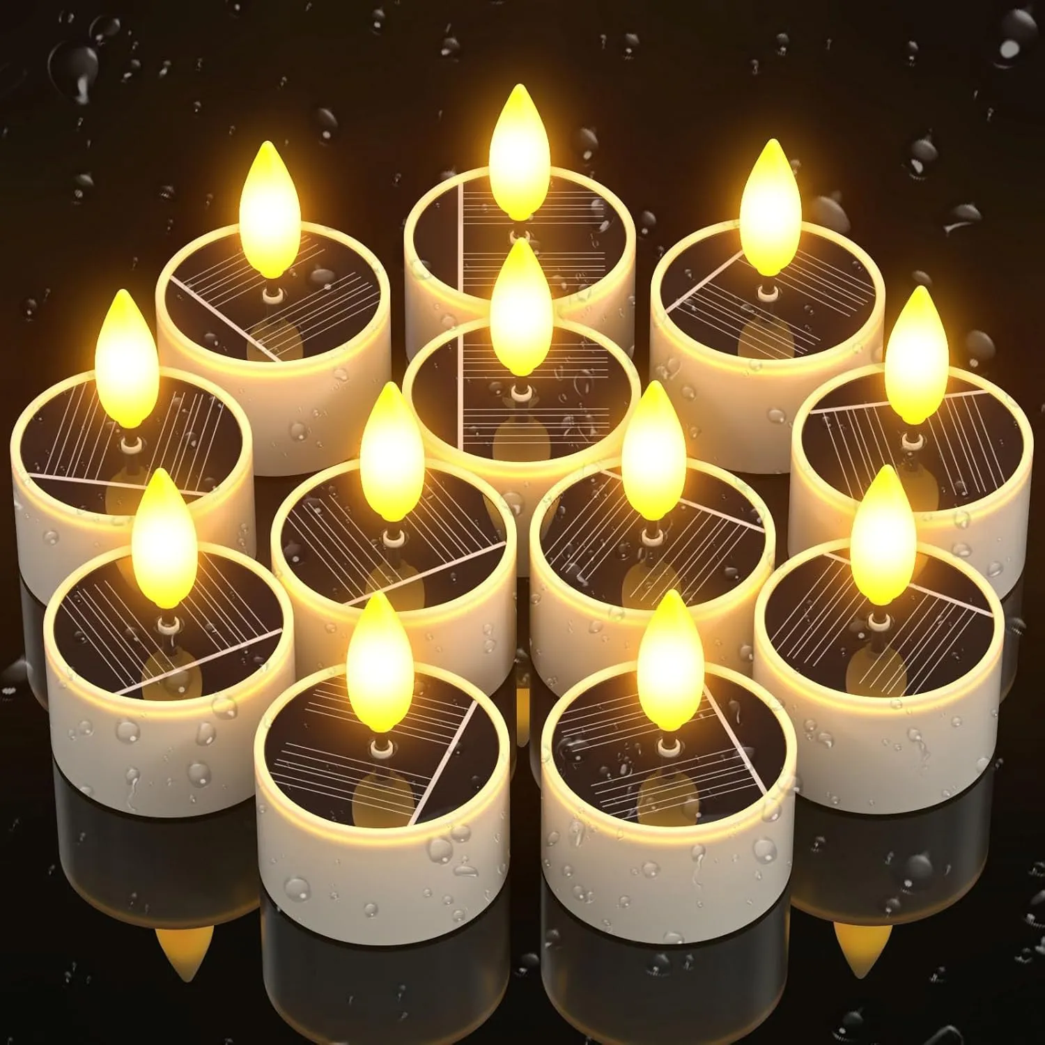 PChero 12 Pack Solar Tea Lights Outdoor Waterproof, Small Solar Lights with Dusk to Dawn Sensor, LED Tealight Candles for Lantern Garden Camping Outside Patio Home Decor,1.5" x 2.1"