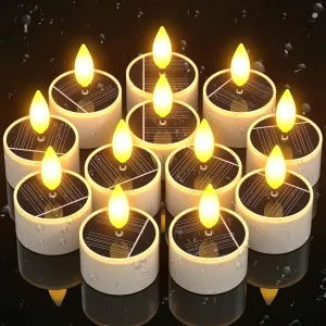 PChero 12 Pack Solar Tea Lights Outdoor Waterproof, Small Solar Lights with Dusk to Dawn Sensor, LED Tealight Candles for Lantern Garden Camping Outside Patio Home Decor,1.5" x 2.1"
