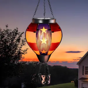 pearlstar Hot Air Balloon Solar Lantern with Flickering Flame Light Outdoor Solar Hanging Lights Waterproof for Garden Yard Farmhouse Patio Pathway Outside Independence Day Decoration,Glass, Star