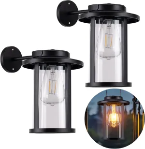 pearlstar Solar Wall Lights Outdoor Lanterns,2 Pack Waterproof Solar Wall Sconce Light LED Edison Bulbs Decorative Wall Lantern with Hooks,for Gazebo Yard Garage Patio Camp Porch