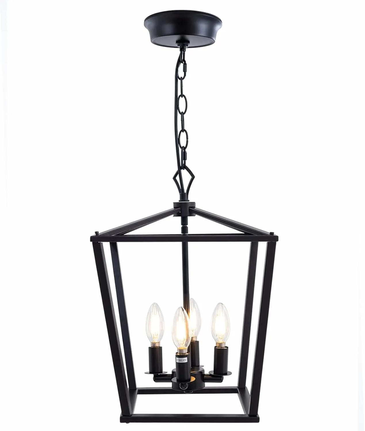 Pendant Lighting, Metal Square Farmhouse Chandelier, Geometric Ceiling Lighting,12" Lantern Hanging Light Fixture for Foyer Kitchen Island, Adjustable Height, Dimmable, Industry Vintage Style (Black)