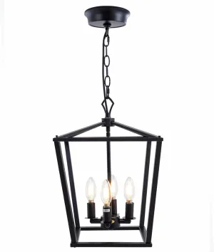 Pendant Lighting, Metal Square Farmhouse Chandelier, Geometric Ceiling Lighting,12" Lantern Hanging Light Fixture for Foyer Kitchen Island, Adjustable Height, Dimmable, Industry Vintage Style (Black)