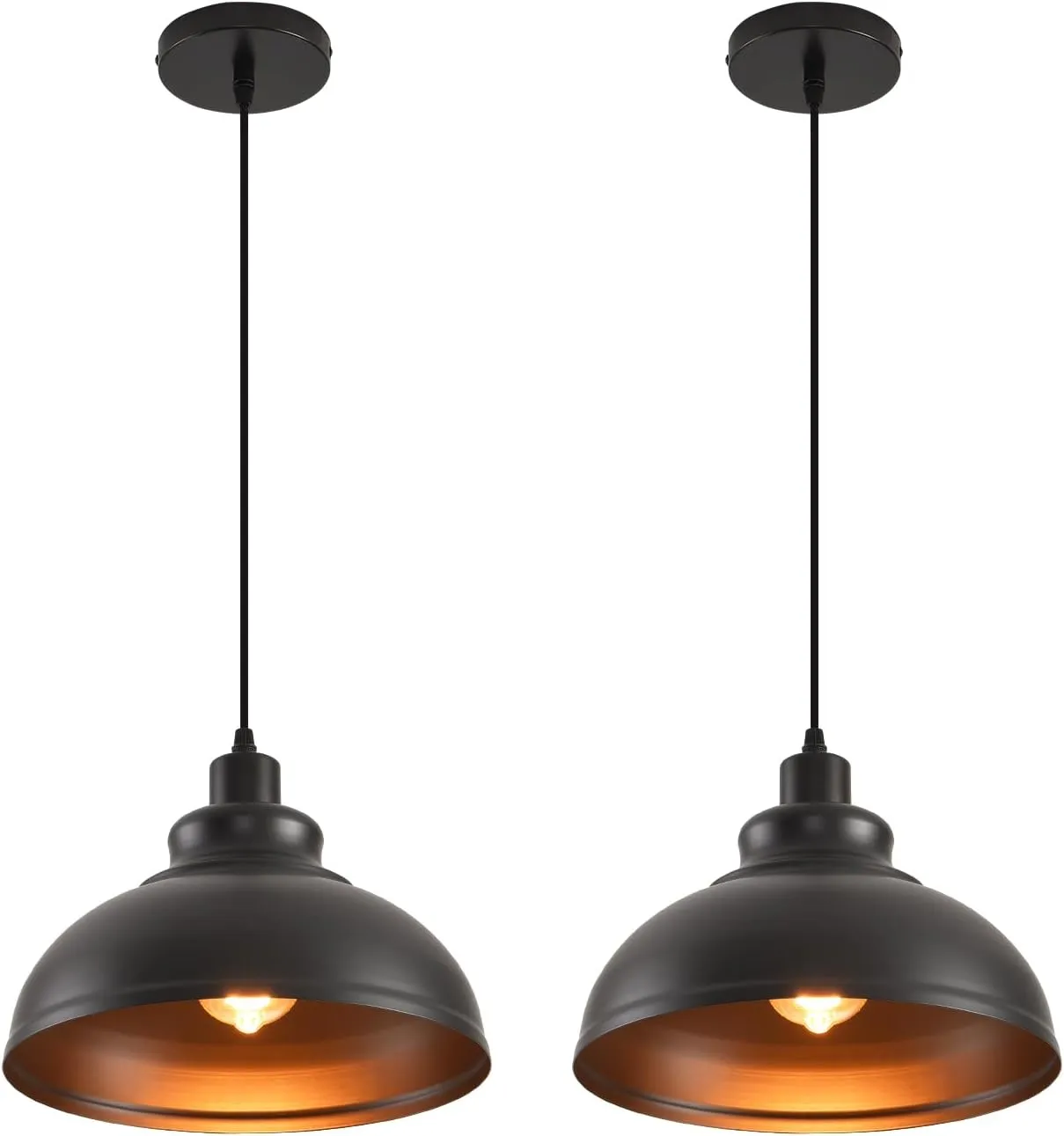 Pendant Lighting Vintage Industrial Fixtures, Farmhouse Pendant Lamp, Hanging Light Fixtures with Metal Shade (Black Inside), Industrial Black Pendant Lights for Hallway Kitchen Island Dining Room