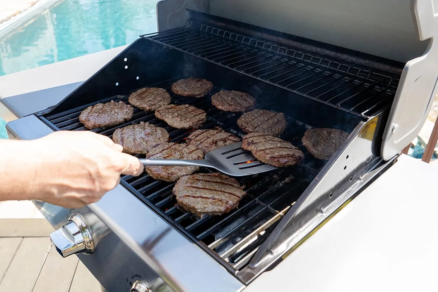 Permasteel 3-Burner Propane Gas Grill, 30,000 BTUs BBQ Grill with Cast Iron Grates, Foldable Side Tables & Tool Hooks, Outdoor Grill, Azure