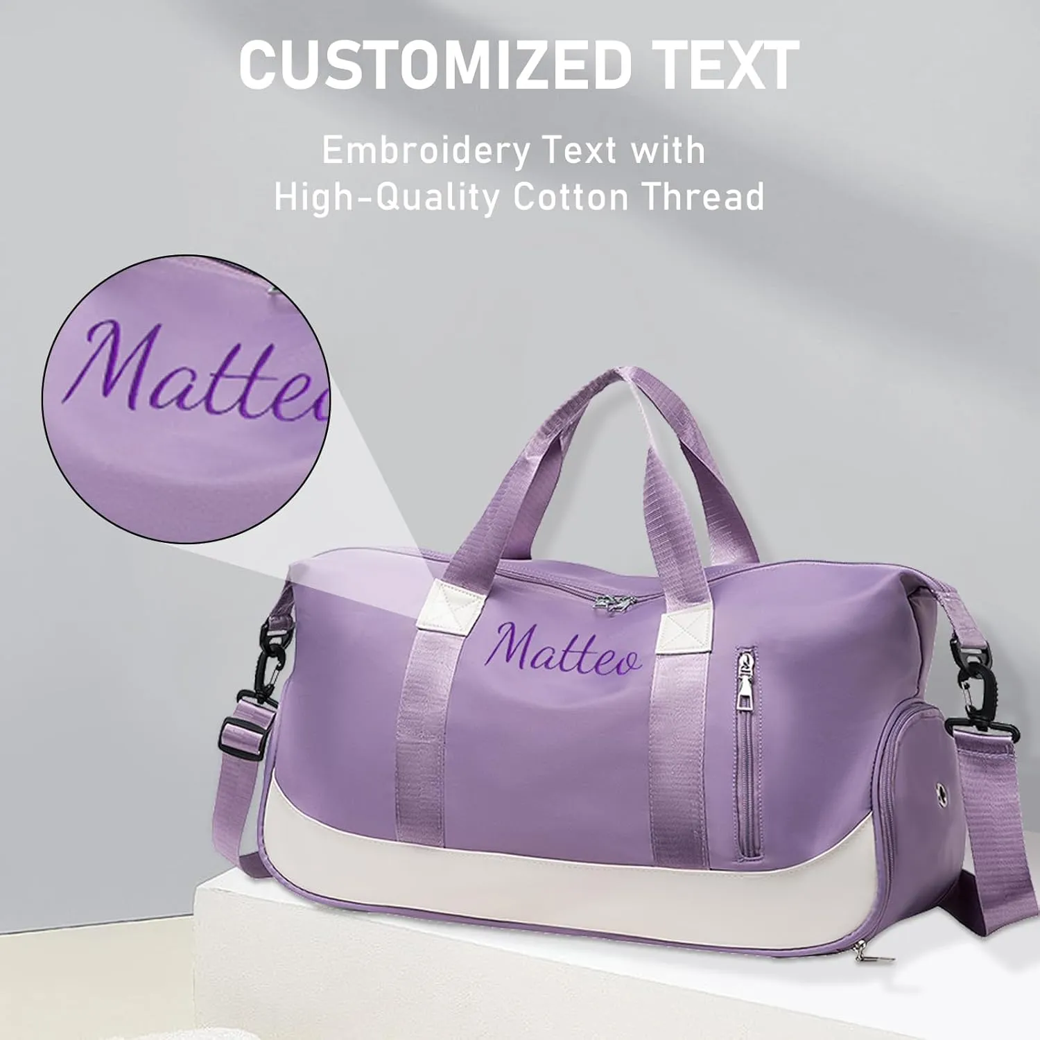 Personalized Waterproof Duffle Bag - Custom Embroidered Multi-Use Gym & Travel Backpack with Shoe Compartment, Trolley Sleeve - Unisex Weekender Bag for Sports, Swimming, Hospital & Overnight (Pink)