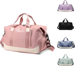 Personalized Waterproof Duffle Bag - Custom Embroidered Multi-Use Gym & Travel Backpack with Shoe Compartment, Trolley Sleeve - Unisex Weekender Bag for Sports, Swimming, Hospital & Overnight (Pink)
