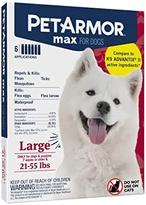 PetArmor Max Flea, Tick and Mosquito Prevention for Large Dogs (21 to 55 Pounds), Topical Dog Flea Treatment Repels and Kills, 6 Month Supply