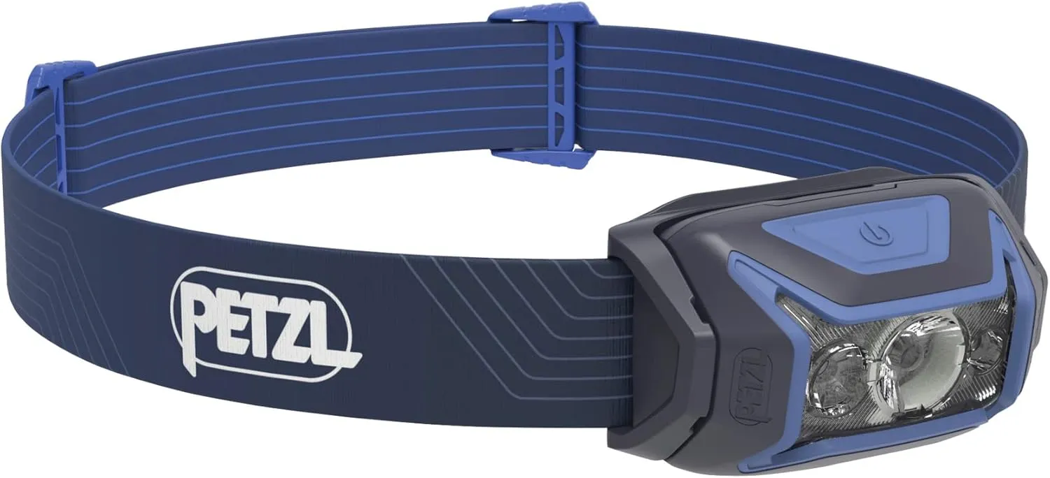 PETZL ACTIK Headlamp - Powerful 450 Lumen Light with Red Lighting, for Hiking, Climbing, Running, and Camping - Blue