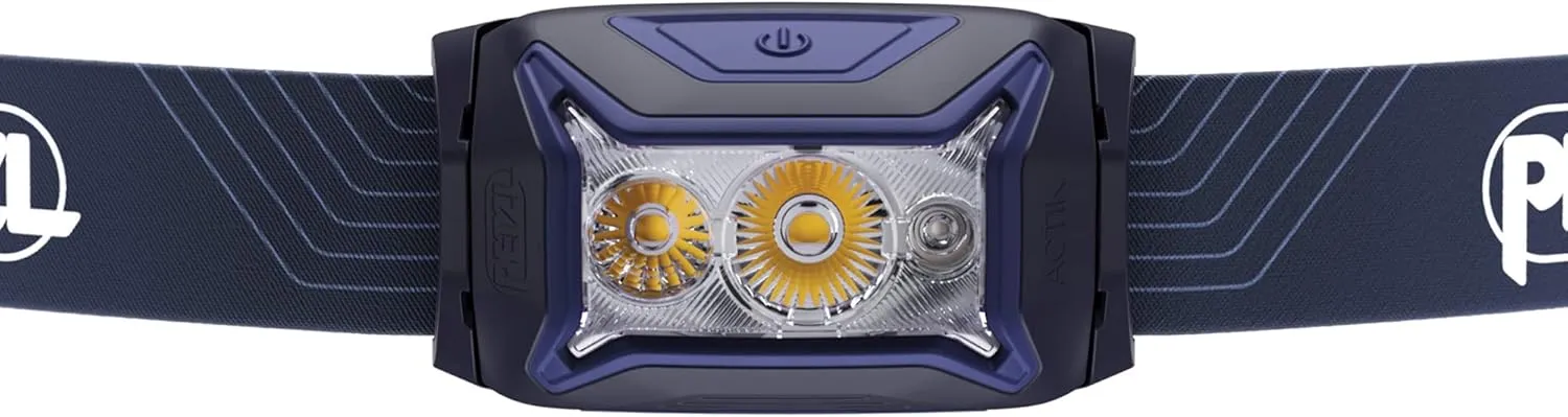PETZL ACTIK Headlamp - Powerful 450 Lumen Light with Red Lighting, for Hiking, Climbing, Running, and Camping - Blue