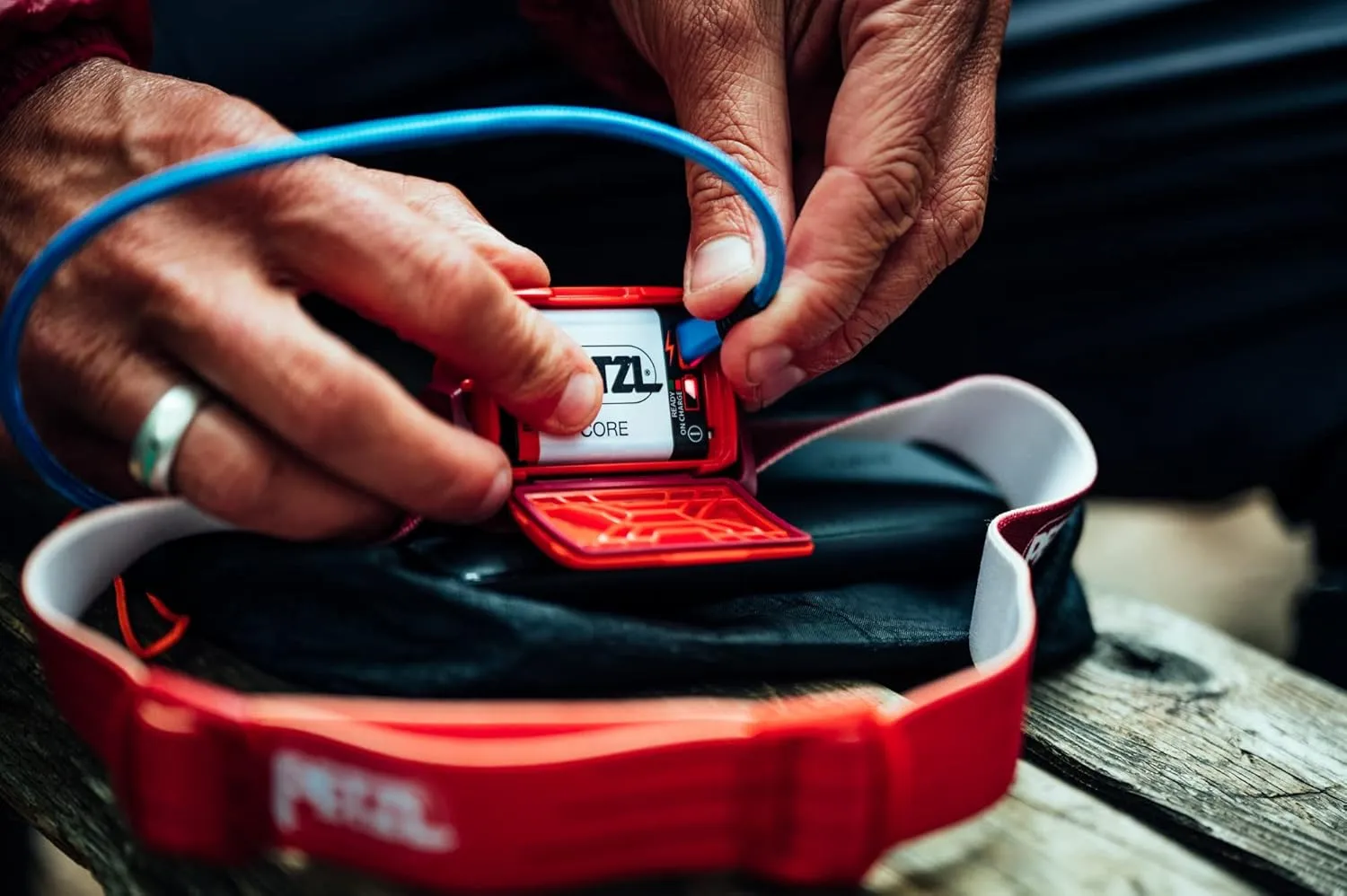 PETZL ACTIK Headlamp - Powerful 450 Lumen Light with Red Lighting, for Hiking, Climbing, Running, and Camping - Blue