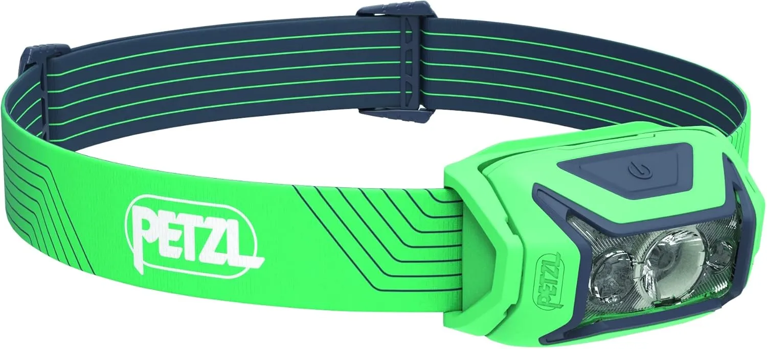 PETZL ACTIK Headlamp - Powerful 450 Lumen Light with Red Lighting, for Hiking, Climbing, Running, and Camping - Green