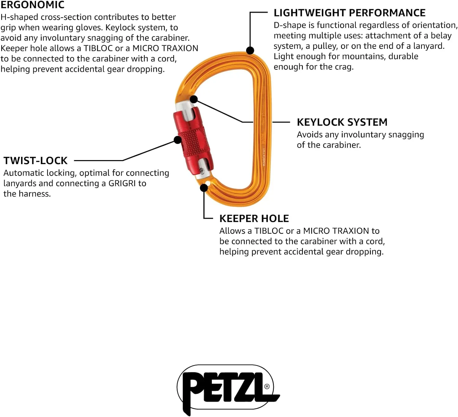 Petzl Sm'D Carabiner - Versatile, Lightweight, Compact, D-Shaped Locking Carabiner for Rock and Ice Climbing