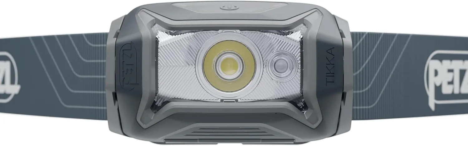 PETZL Tikka Headlamp - Compact 350 Lumen Light with Red Lighting, for Hiking, Climbing, Running, and Camping - Grey