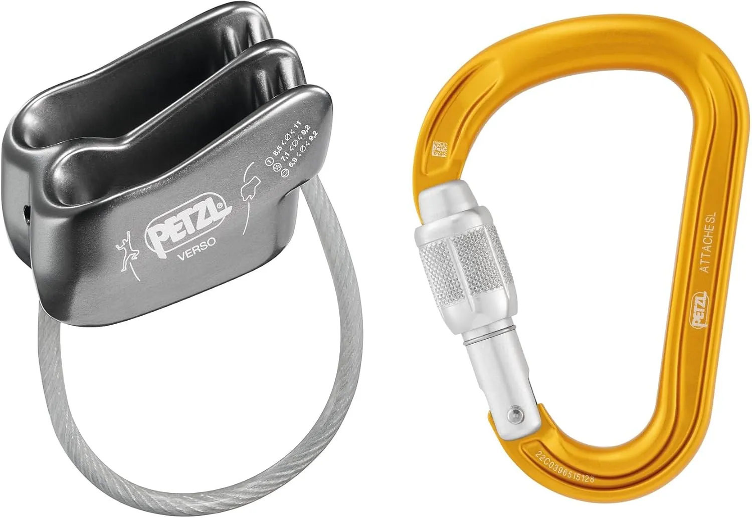 PETZL Verso Belay Device with Attache Screw-Lock Carabiner - Compact, Lightweight Belay Device, for One or Two Rope Strands While Climbing or Rappelling - Grey