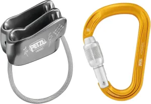 PETZL Verso Belay Device with Attache Screw-Lock Carabiner - Compact, Lightweight Belay Device, for One or Two Rope Strands While Climbing or Rappelling - Grey