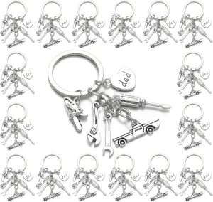PHAETON 20PCS Dad's Keychain with Wrench Charm Hammer Charm Screwdriver Charm and Pliers Charms Dad Keychain Car Repairing Tools Keychain for Men Father's Day Gift Birthday Gift Car Enthusiasts