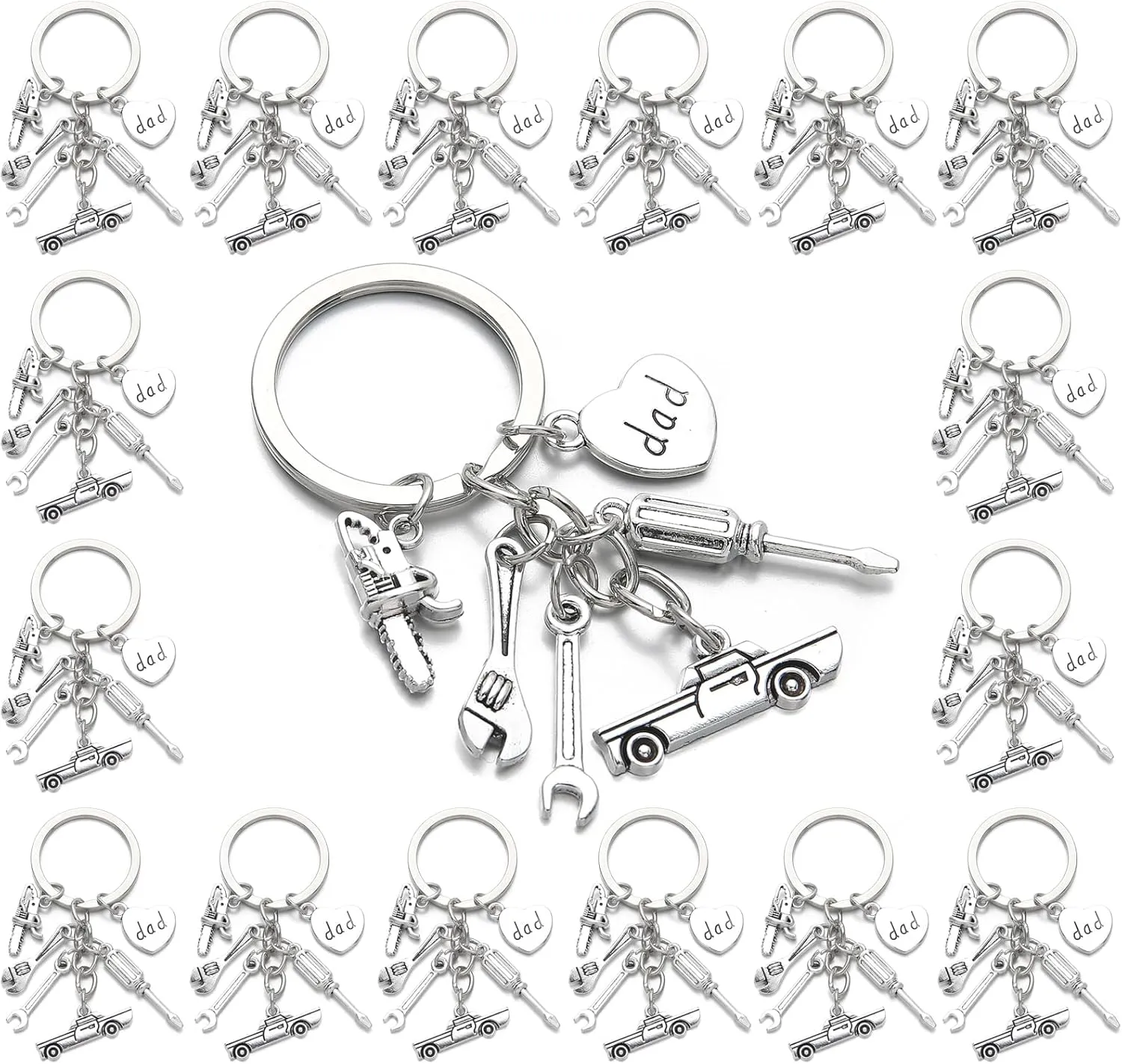 PHAETON 20PCS Dad's Keychain with Wrench Charm Hammer Charm Screwdriver Charm and Pliers Charms Dad Keychain Car Repairing Tools Keychain for Men Father's Day Gift Birthday Gift Car Enthusiasts