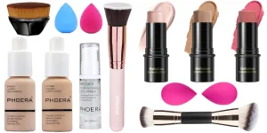 PHOERA Foundation,PHOERA Makeup for Women,3 Pcs Cream Contour Stick Makeup Kit, Shades with Highlighter Stick, Blush Stick and Bronzer Contour Stick for Sculpt the Cheeks