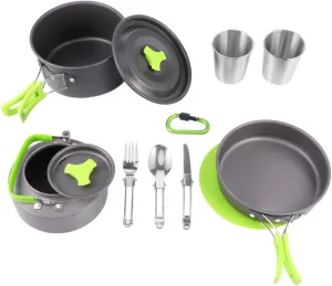 Picnic Cookware Kit 12 Pcs Camping Cookware Set Portable Tableware for 1-2 People Aluminum Alloy Utensil Set for Outdoor Cooking