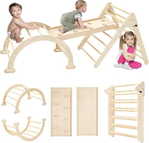 Pikler Triangle Set, 5 in 1 Montessori Toddler Climbing Toys Indoor, Foldable Toddler Gym Climbing Triangle Set, Indoor Outdoor Play Playground for Baby Boys Girls