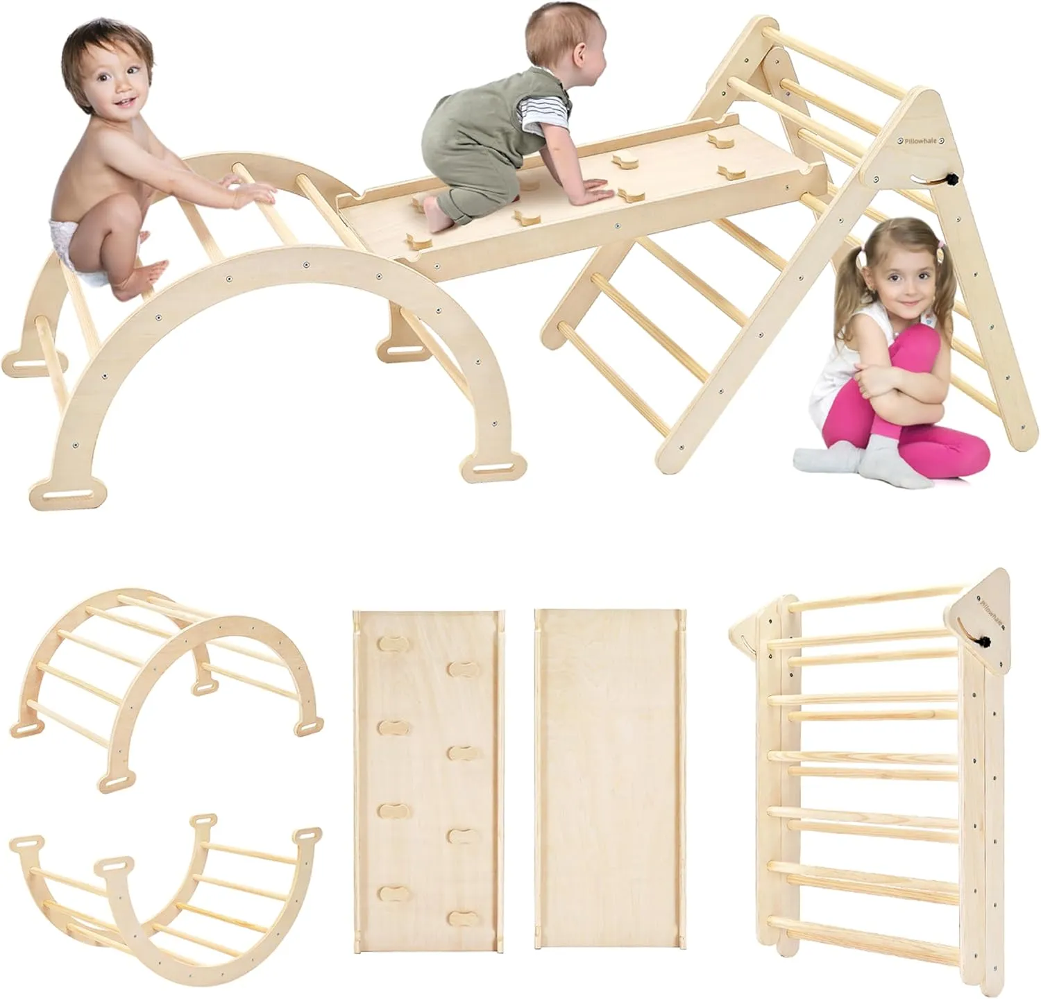 Pikler Triangle Set, 5 in 1 Montessori Toddler Climbing Toys Indoor, Foldable Toddler Gym Climbing Triangle Set, Indoor Outdoor Play Playground for Baby Boys Girls