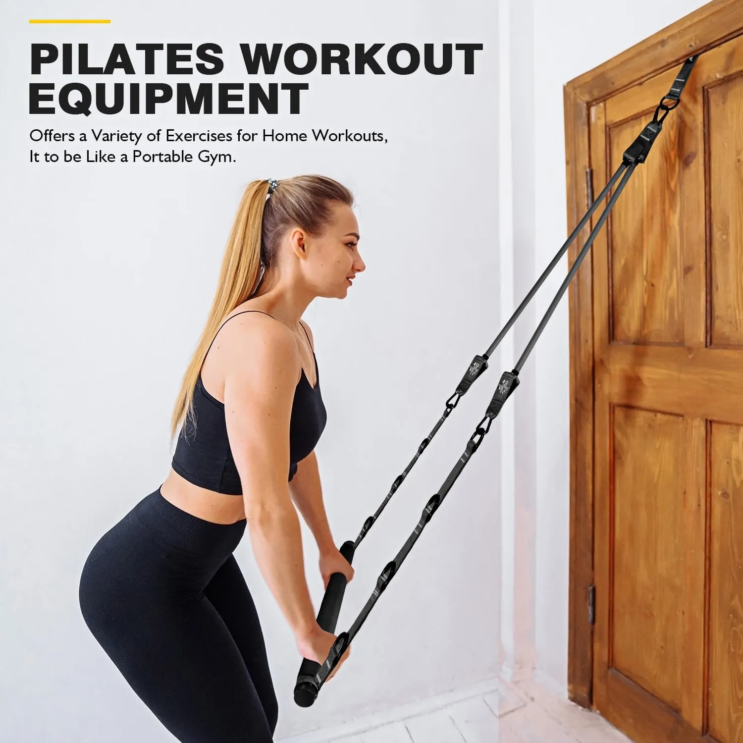 Pilates Bar Kit With Resistance Bands, Workout Equipment for Legs, Hip, Waist, Arm, Squats Exercise Equipment for Home Workouts, Adjustable 3-Section Bar Kit for Women & Men