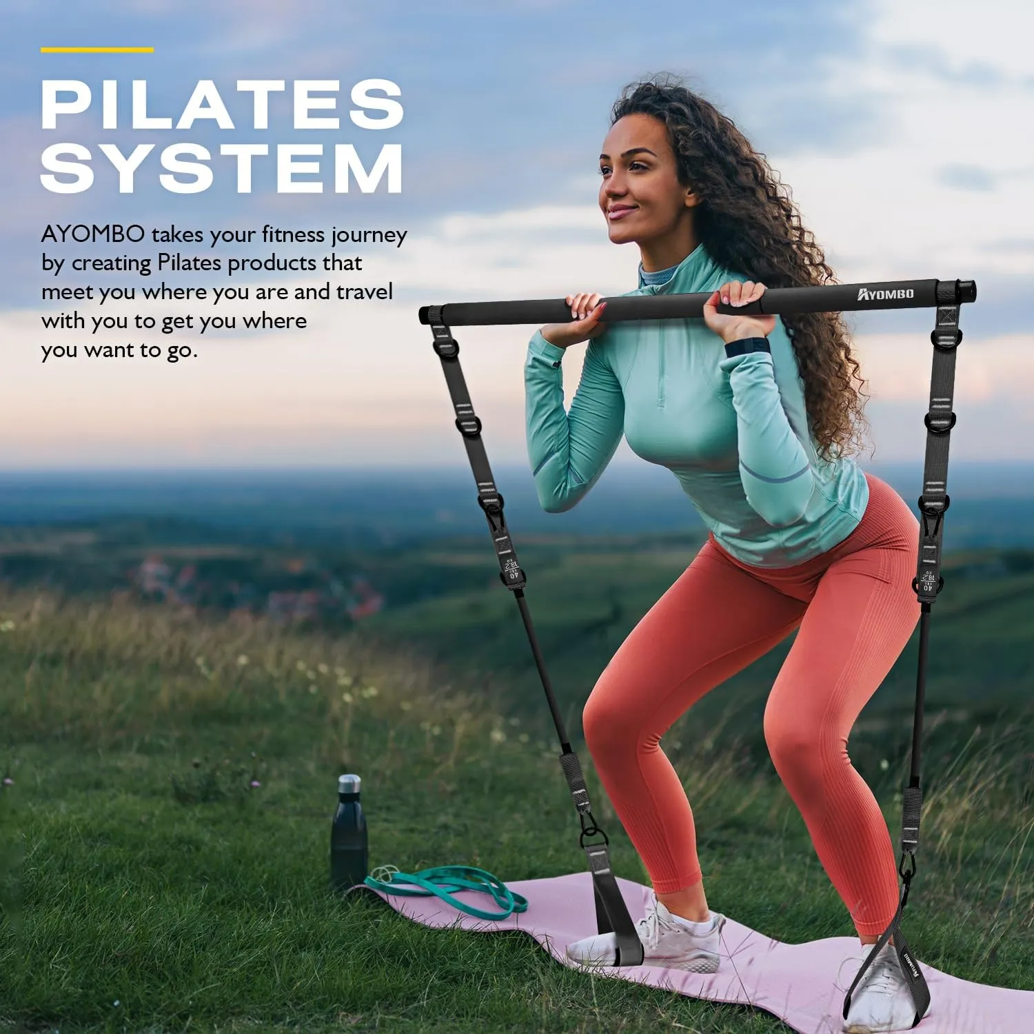 Pilates Bar Kit With Resistance Bands, Workout Equipment for Legs, Hip, Waist, Arm, Squats Exercise Equipment for Home Workouts, Adjustable 3-Section Bar Kit for Women & Men