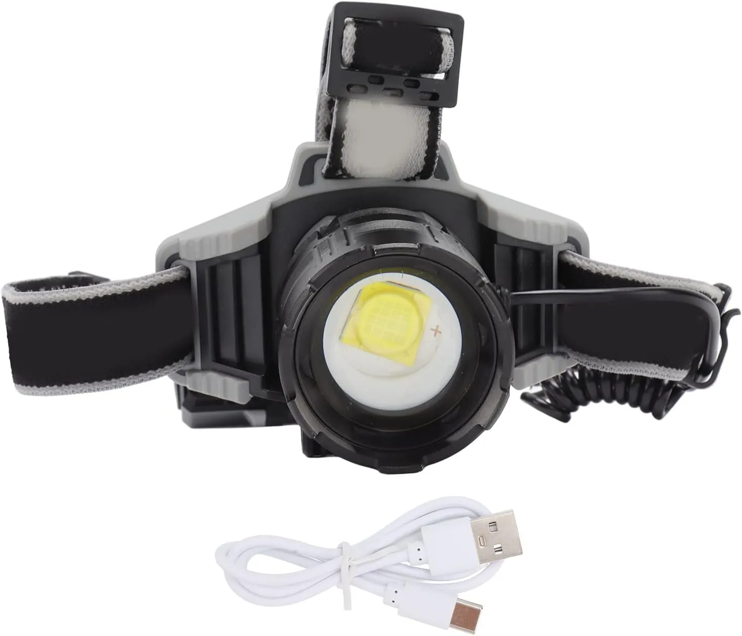 Pilipane LED Headlamp Telescopic Zoom Adjustable Lamp Holder Type C Charging Aluminum Alloy Head Flashlight for Outdoor Camping Hiking