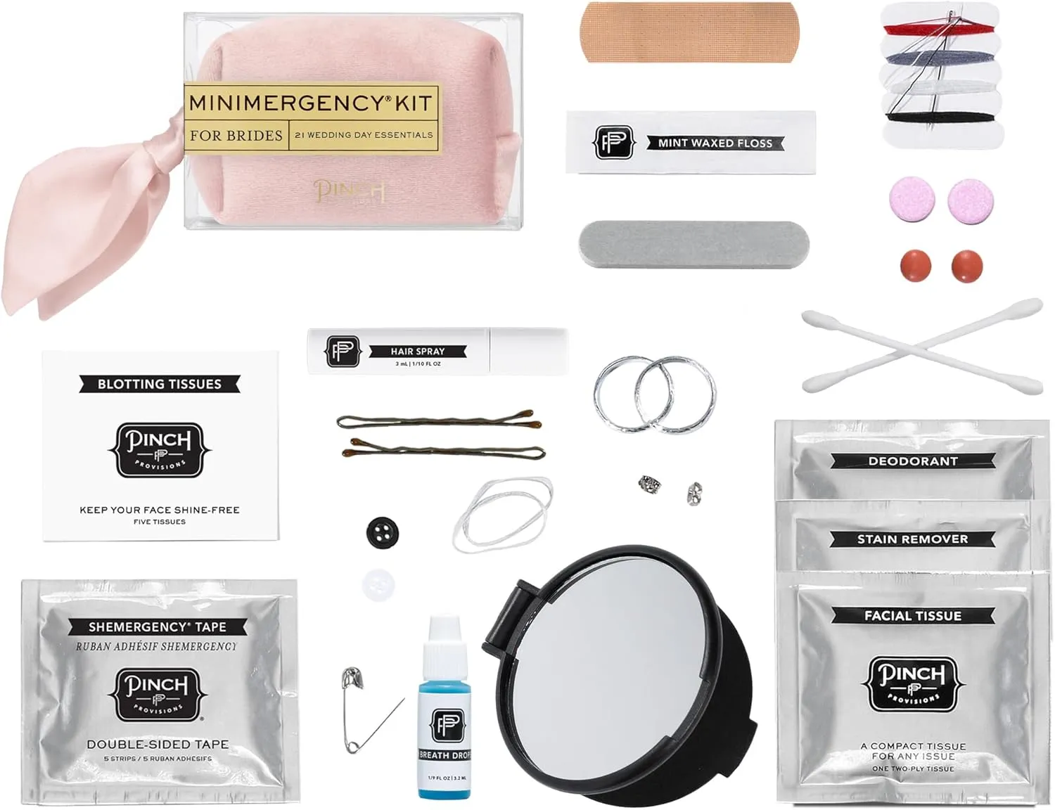 Pinch Provisions Minimergency Kit for Brides, Includes 21 Must-Have Essential Items for The Big Day, Compact, Multi-Functional Zipper Pouch, Perfect Survival Kit for Team Bride
