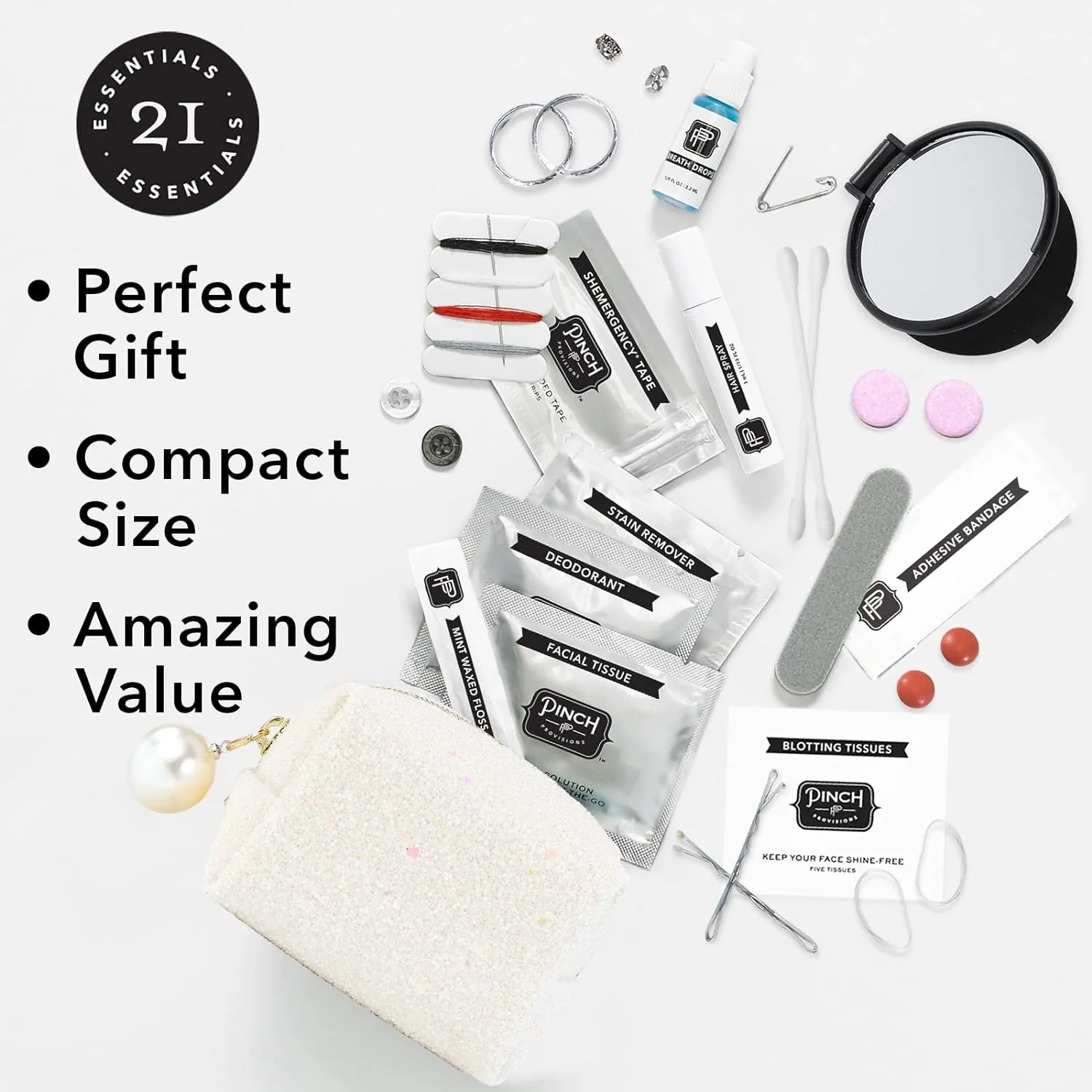 Pinch Provisions Minimergency Kit for Brides, Includes 21 Must-Have Essential Items for The Big Day, Compact, Multi-Functional Zipper Pouch, Perfect Survival Kit for Team Bride