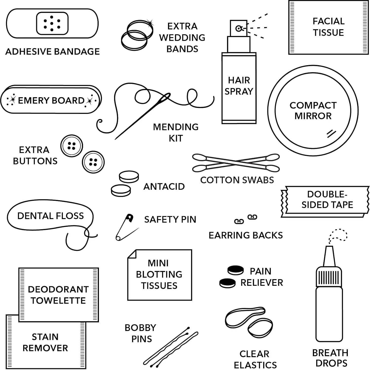 Pinch Provisions Minimergency Kit for Brides, Includes 21 Must-Have Essential Items for The Big Day, Compact, Multi-Functional Zipper Pouch, Perfect Survival Kit for Team Bride