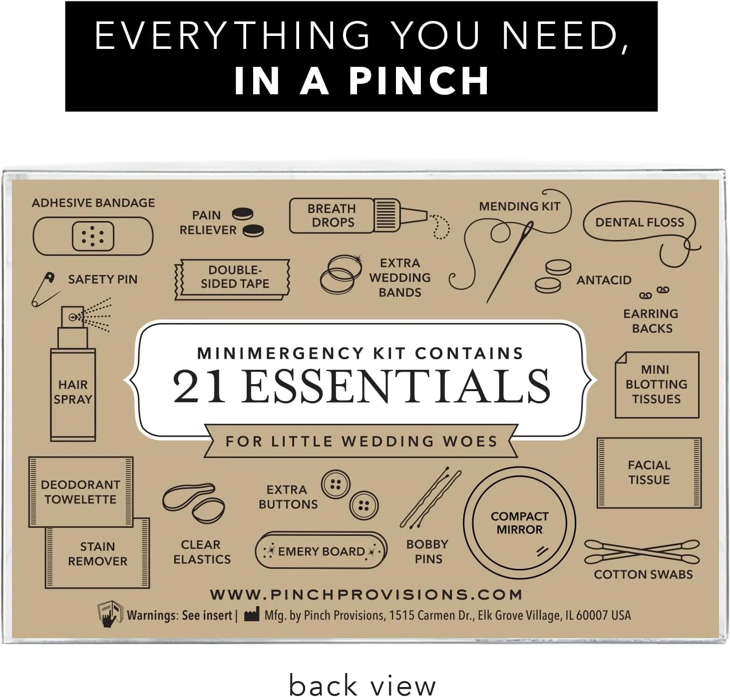 Pinch Provisions Minimergency Kit for Brides, Includes 21 Must-Have Essential Items for The Big Day, Compact, Multi-Functional Zipper Pouch, Perfect Survival Kit for Team Bride