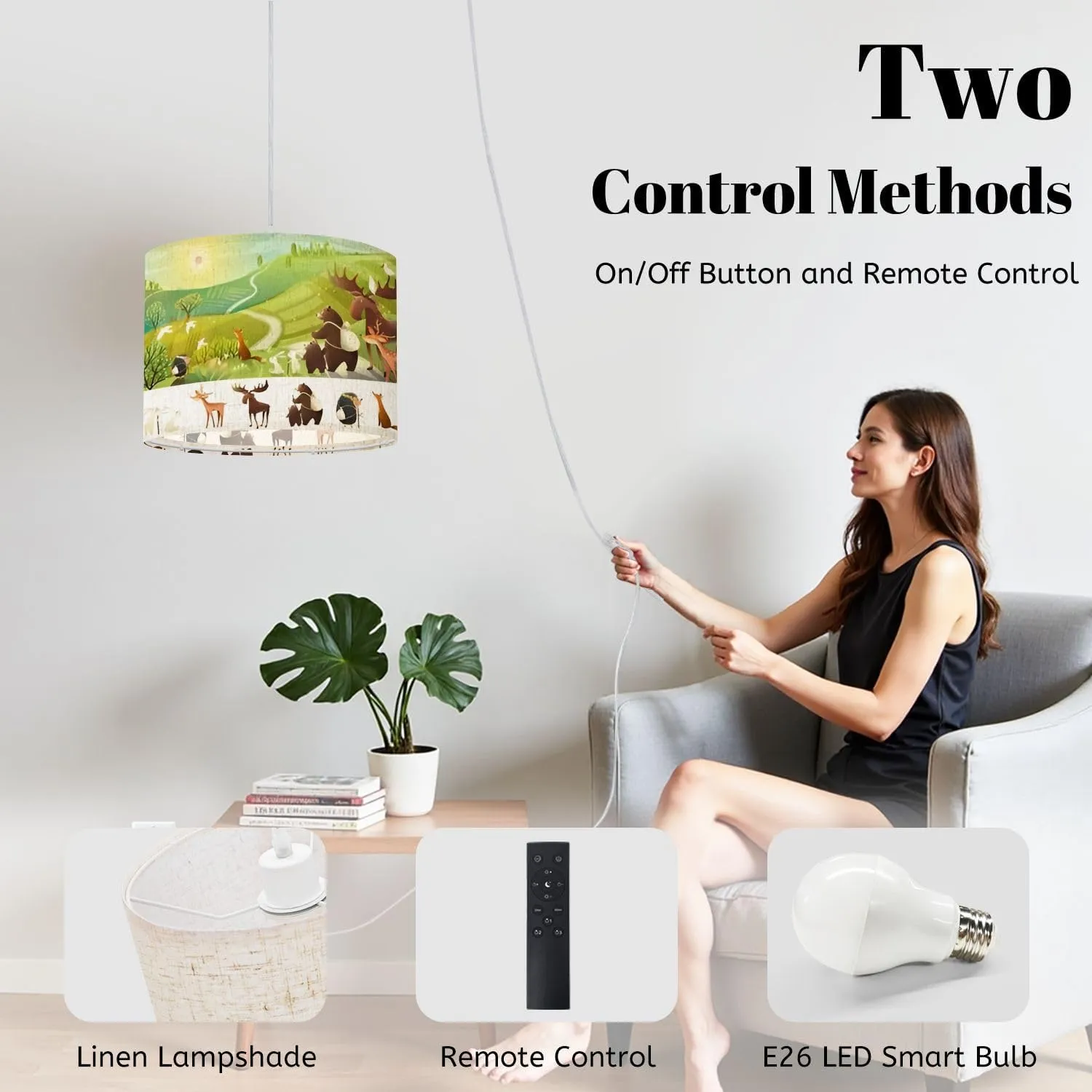 Plug in Pendant Light Hiking Animals Adventures Road Trip Country Landscape Bear Hanging Lamp with Plug in Cord 16.4 ft Dimmable Hanging Light for Bedroom Kitchen Island Living Room