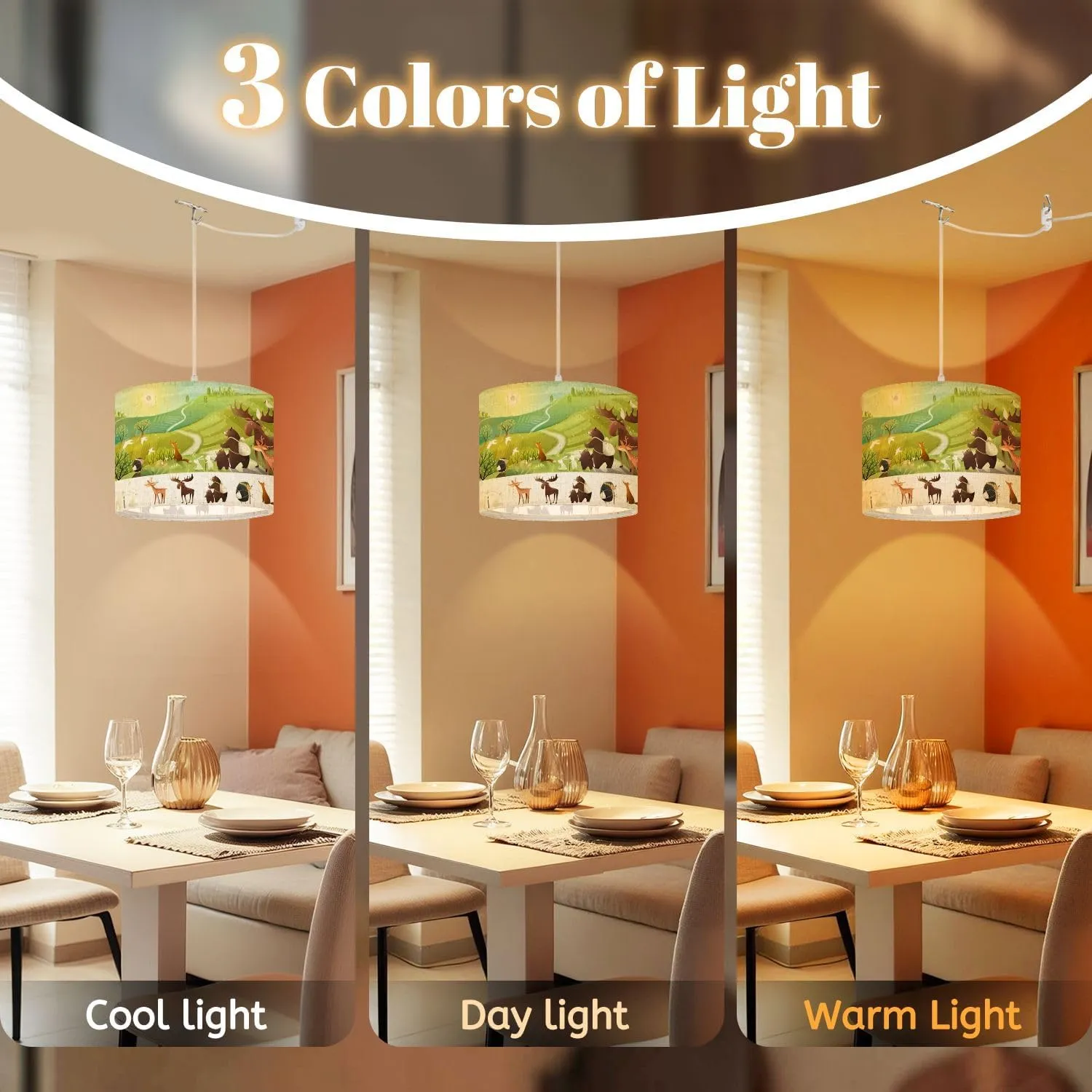 Plug in Pendant Light Hiking Animals Adventures Road Trip Country Landscape Bear Hanging Lamp with Plug in Cord 16.4 ft Dimmable Hanging Light for Bedroom Kitchen Island Living Room