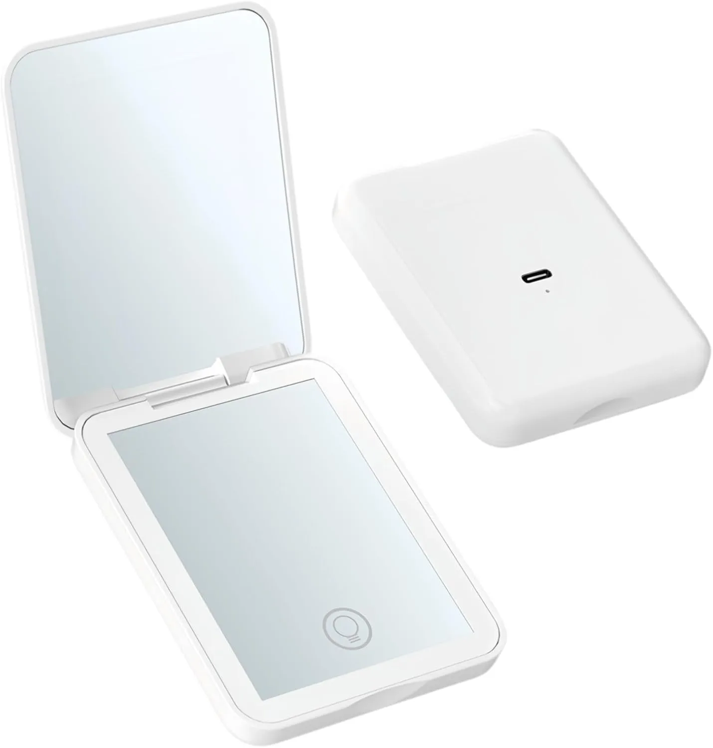Pocket Mirror, 1X 2X Magnification LED Compact Travel Makeup Mirror with Light for Purse, 2-Sided, Portable, Folding, Handheld, Small Lighted Mirror for Gift (White)