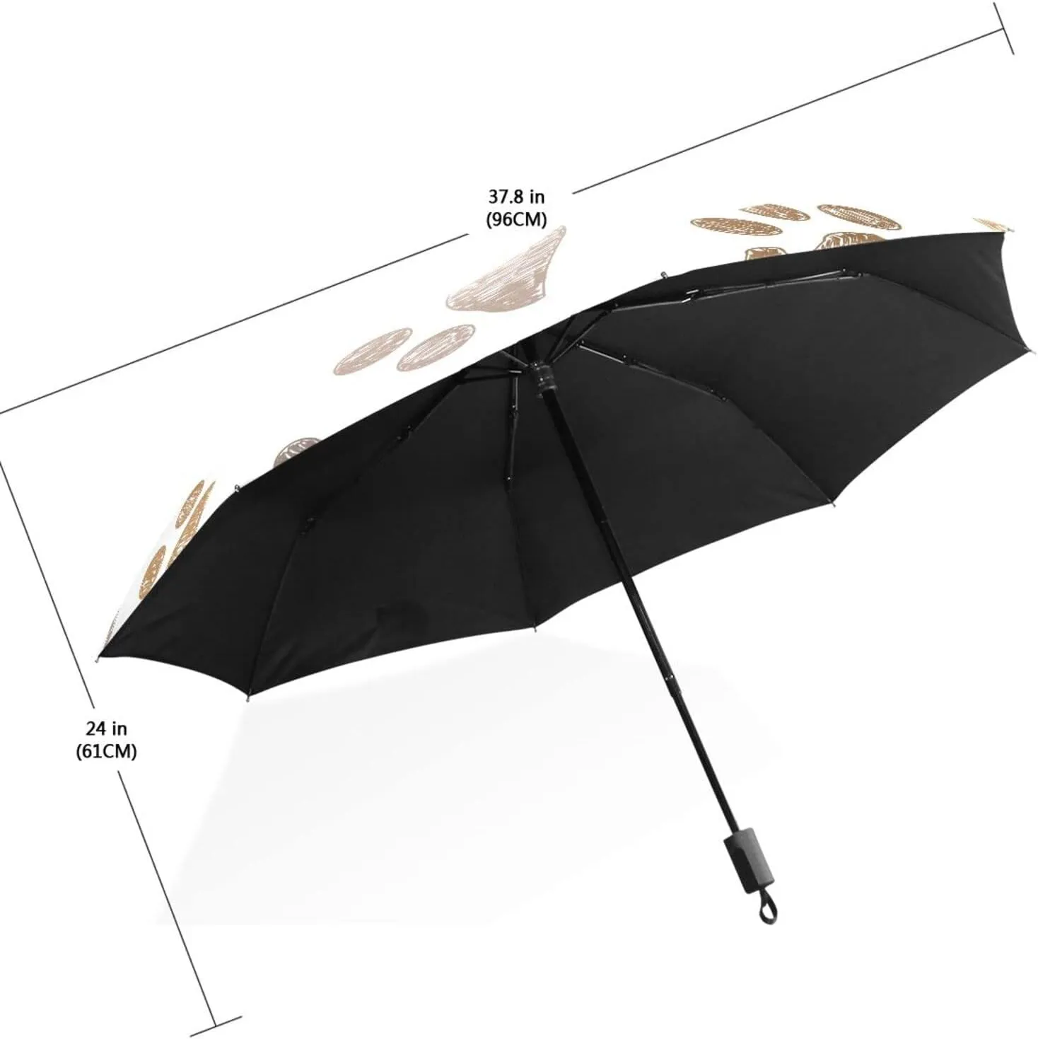 Poeticcity Travel Umbrella, Hand Open Close Windproof Waterproof Folding Umbrella, Black Tape Compact Canopy Strong Anti UV Ray Parasol